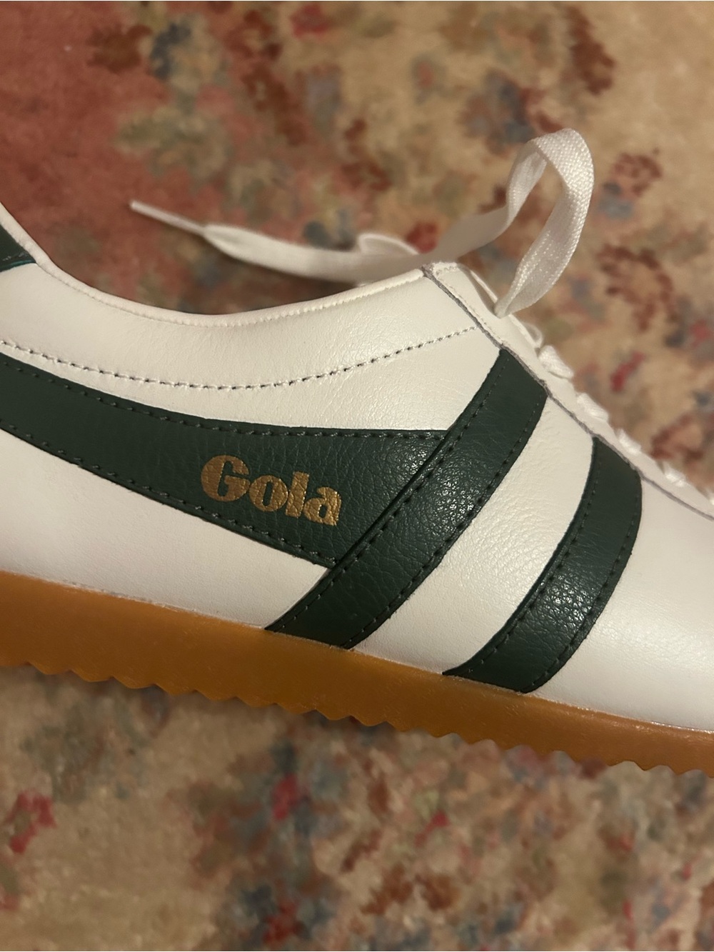 Gola White Sneaker with Green Stripes and Gum Sole - Picture 3 of 4
